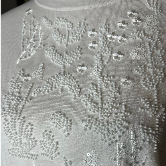 Anne Klein Cap Sleeve White Sweater with Embroidery and Sequins Size XL - Picture 2 of 7